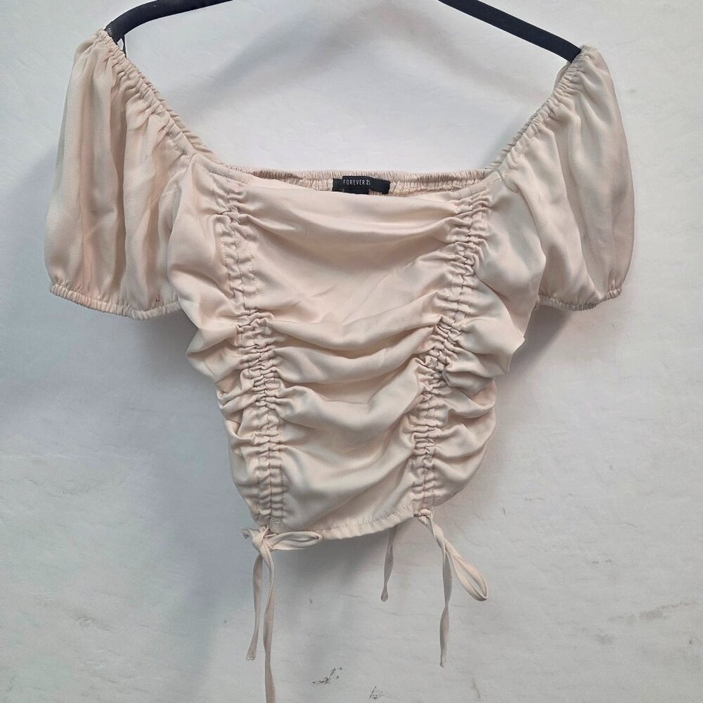 Forever 21- Size Small-Chic Ruched Off-Shoulder Crop Top– Light Beige
